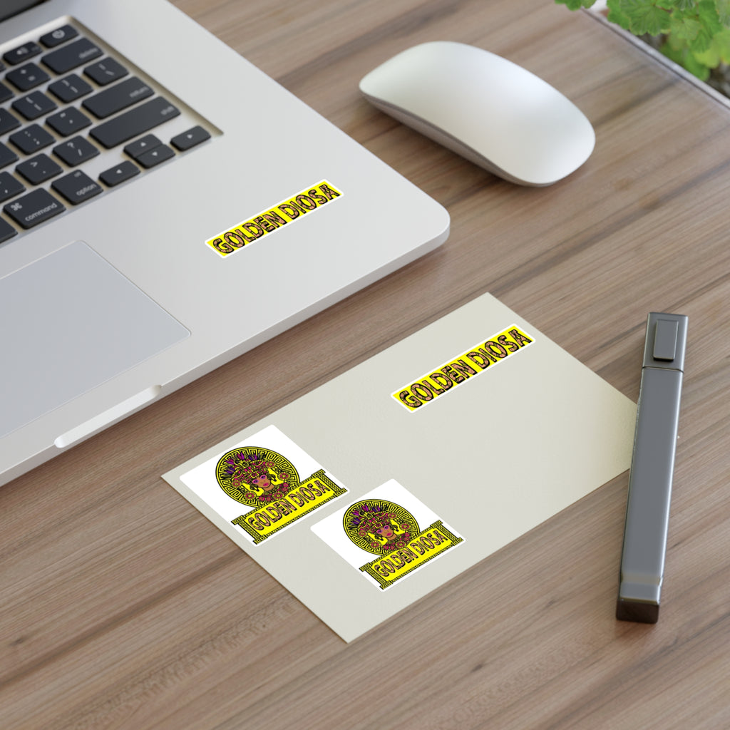 Golden Diosa Sticker Sheet — Decorative Goddess Decals (2 Round + 2 Text Stickers)