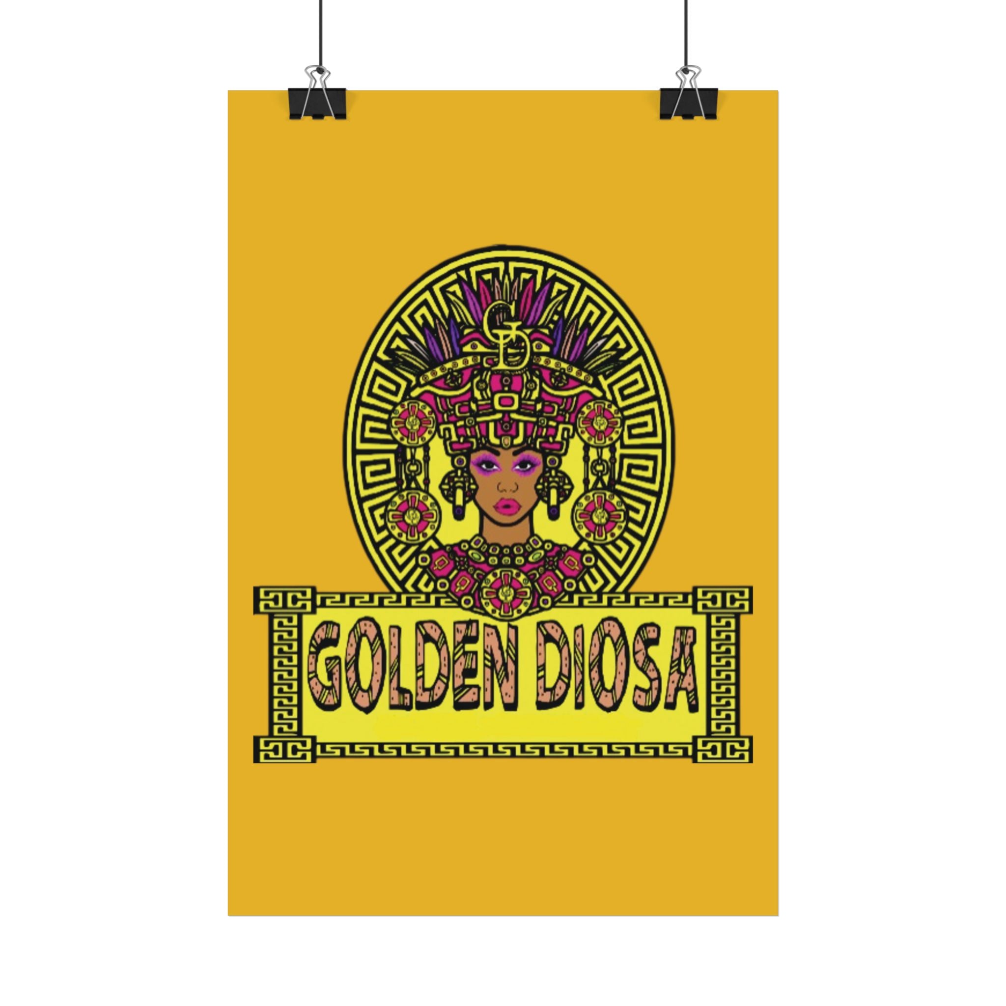Golden Diosa Satin Poster – Vibrant Latin Goddess Wall Art