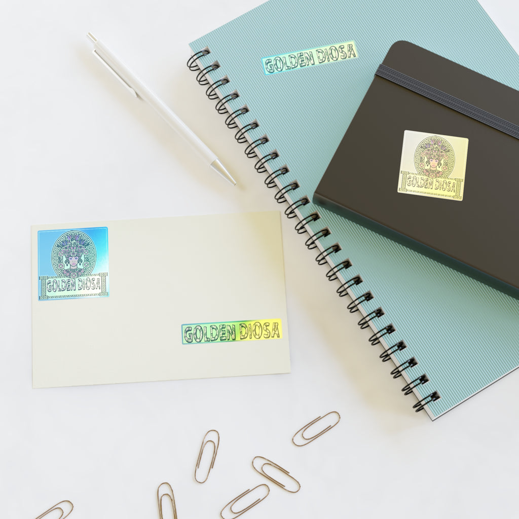 Golden Diosa Sticker Sheet — Decorative Goddess Decals (2 Round + 2 Text Stickers)