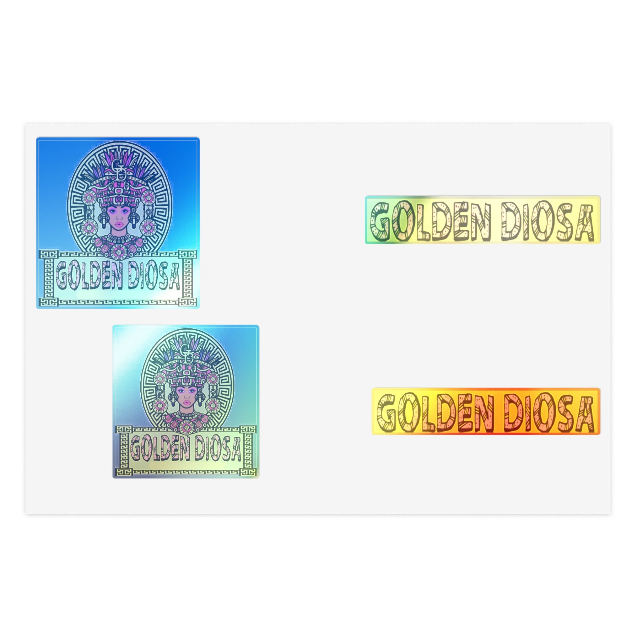 Golden Diosa Sticker Sheet — Decorative Goddess Decals (2 Round + 2 Text Stickers)