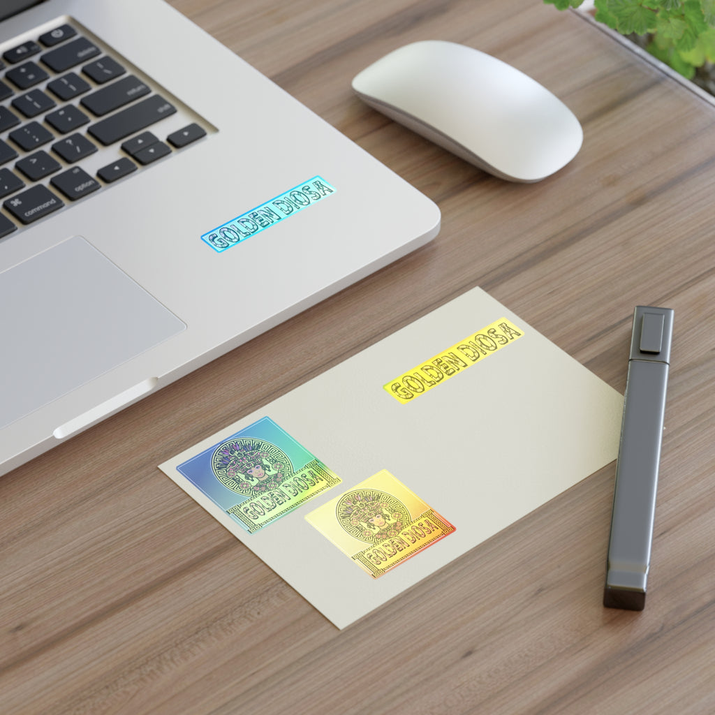 Golden Diosa Sticker Sheet — Decorative Goddess Decals (2 Round + 2 Text Stickers)