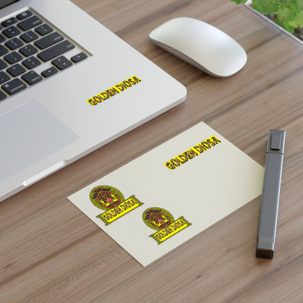 Golden Diosa Sticker Sheet — Decorative Goddess Decals (2 Round + 2 Text Stickers)
