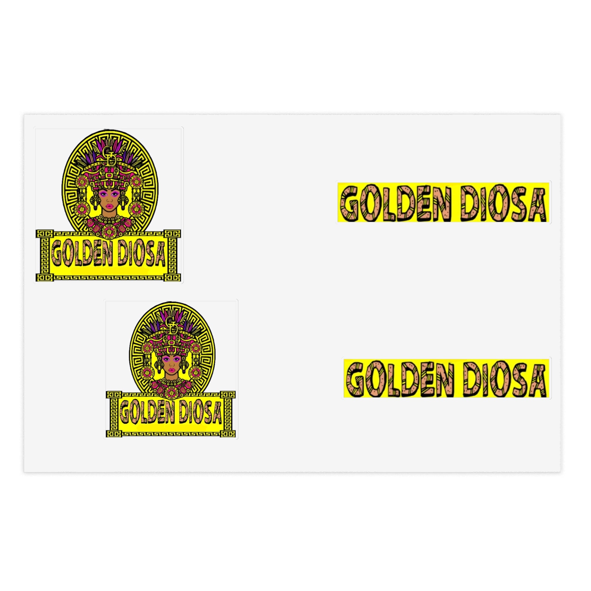 Golden Diosa Sticker Sheet — Decorative Goddess Decals (2 Round + 2 Text Stickers)
